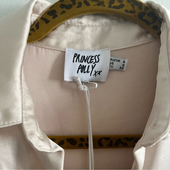 New Princess Polly Vintage vibes satin shirt in Champagne Size 0 - Picture 7 of 9